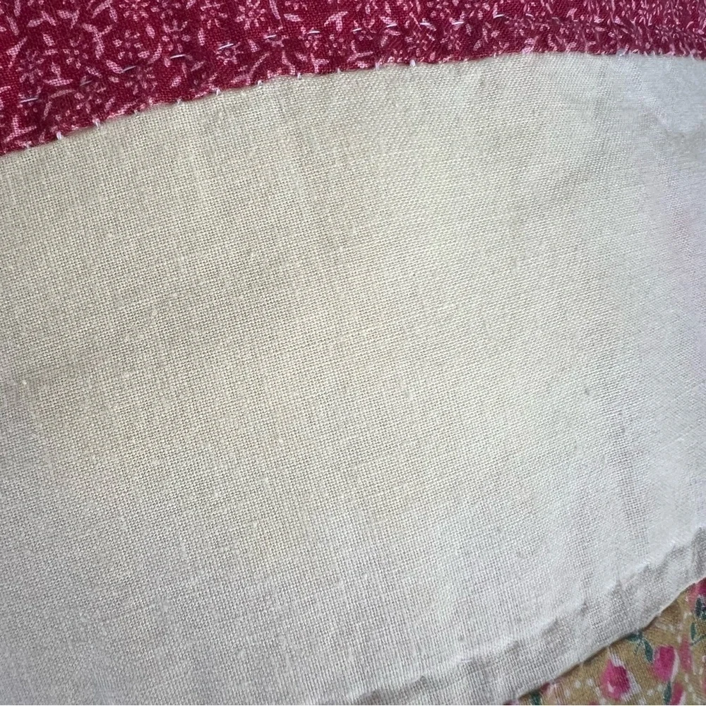 VTG Sunham Slashed Star Quilt Prairie Cottage Calico Floral Hand Quilted 65x81